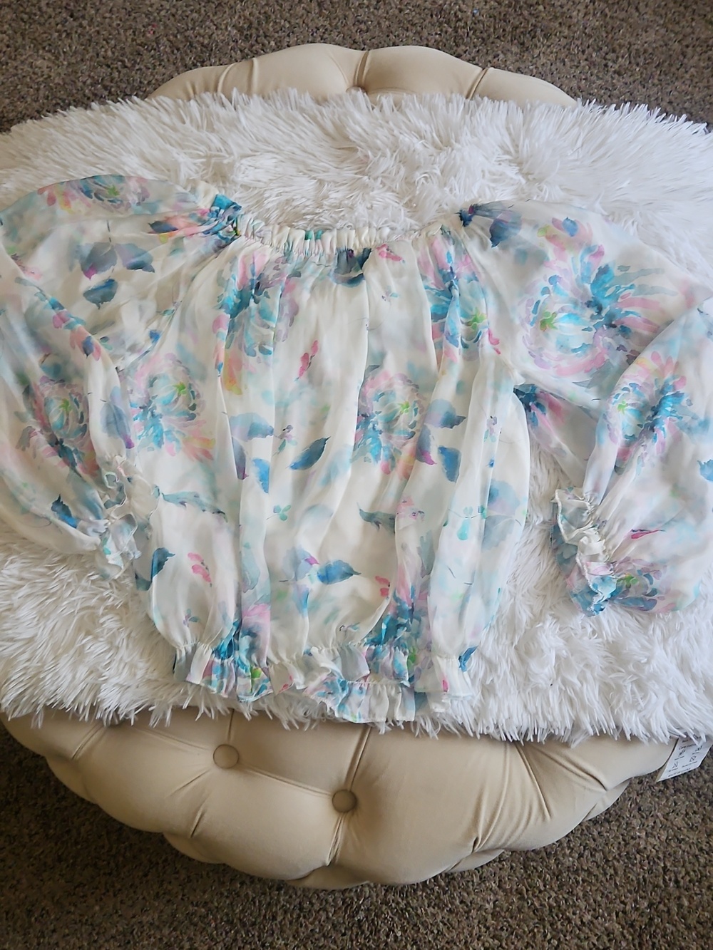 Women's Off-Shoulder Floral Blouse in White Multi - Picture 4 of 4